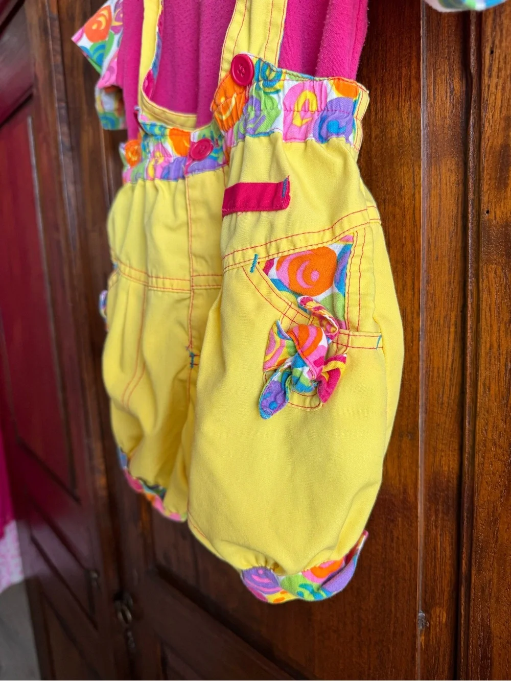 Vintage Color block Bright Bubble Kids Overalls Set With Tshirt